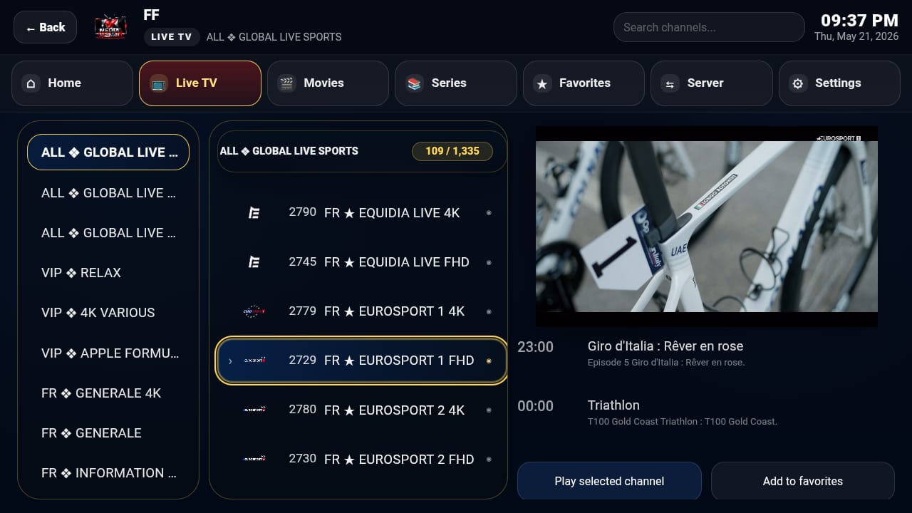 Live TV screen